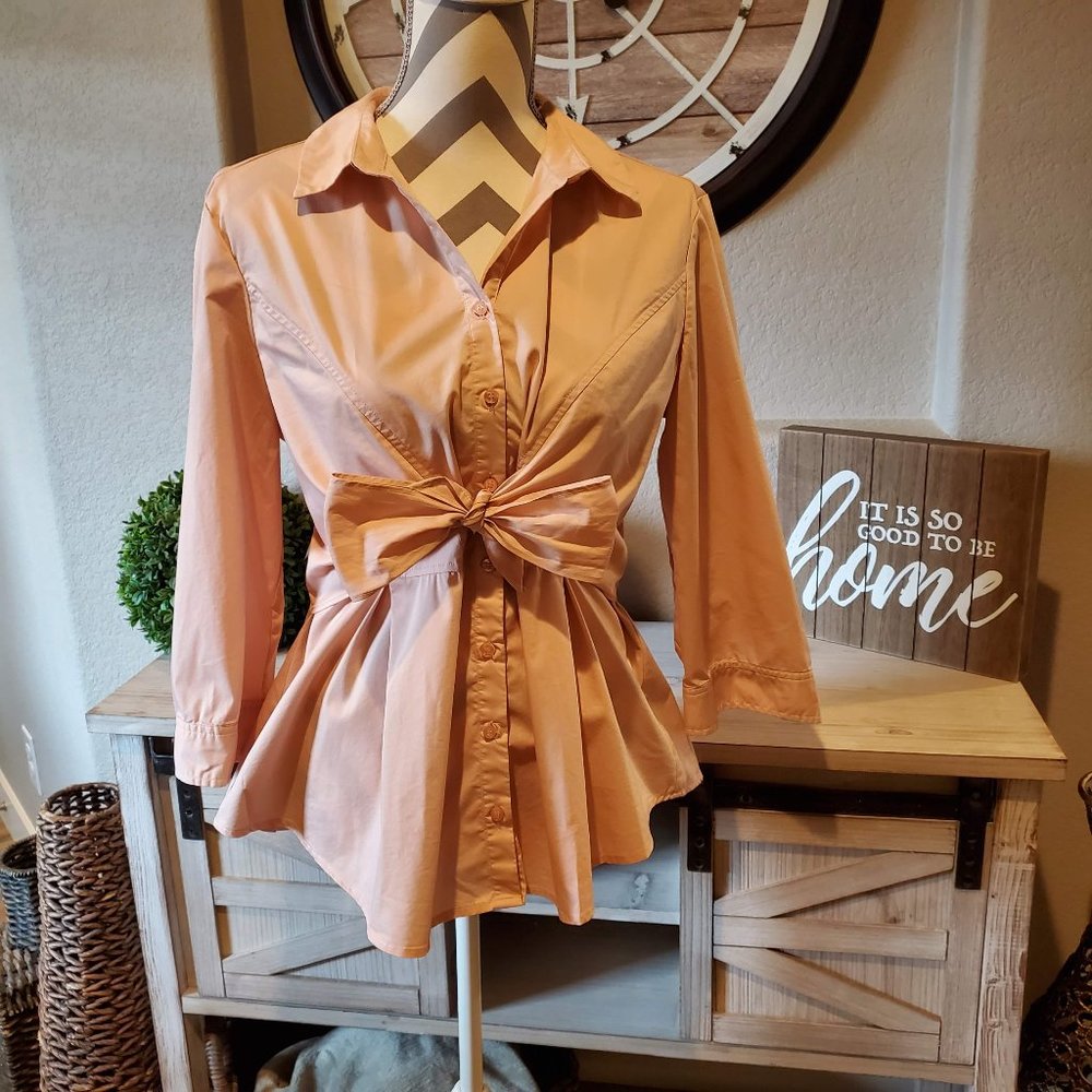 New York and Company Pink Bow Button Down Shirt